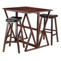 Winsome Winsome 94361 36.22 x 39.37 x 31.5 in. Harrington Drop Leaf High Table with 2 - 29 in. Cushion Saddle Seat Stools; Antique Walnut - 3 Piece 94361